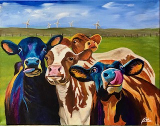 a painting of cows